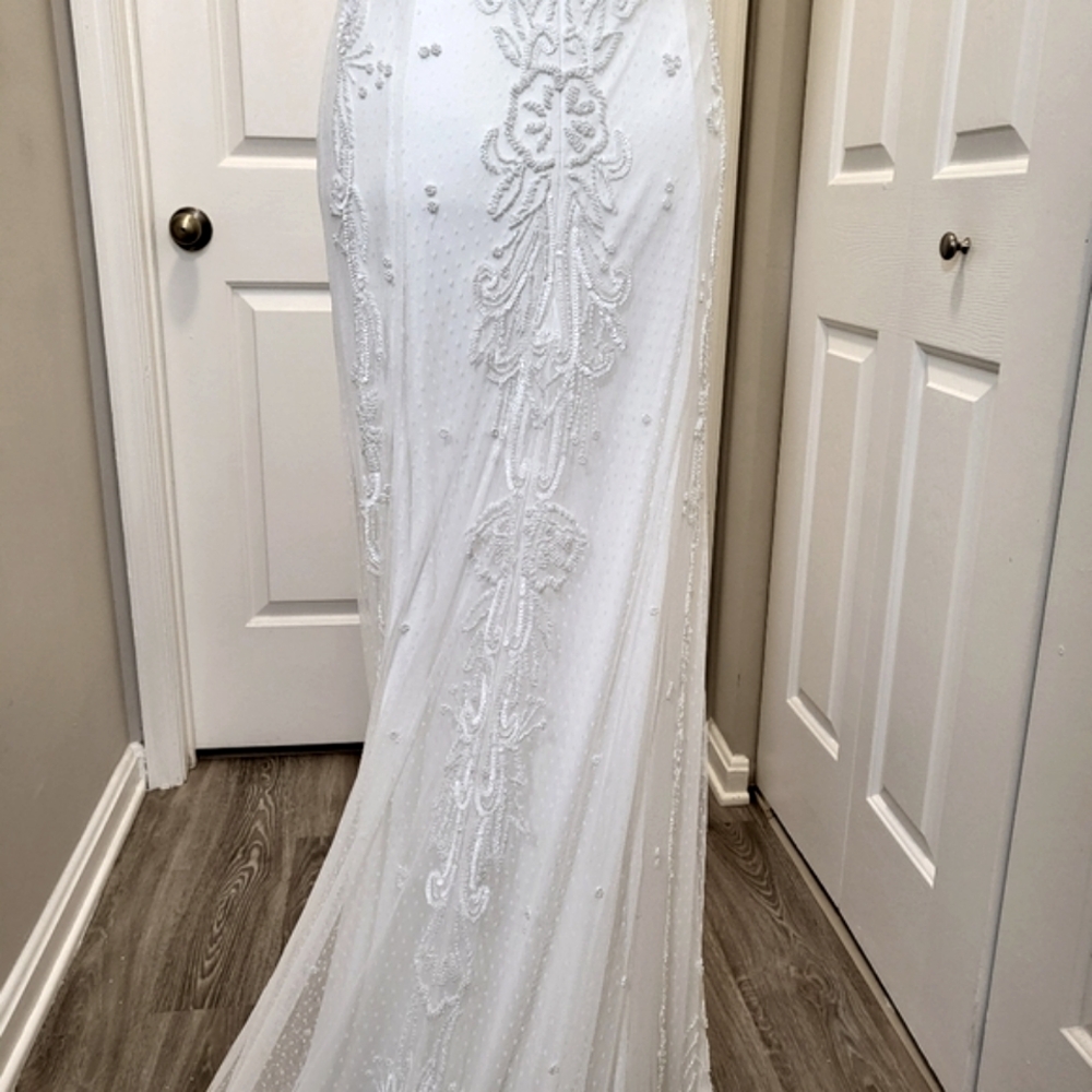 Lulus White Beaded Sequin Mermaid Maxi Dress